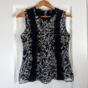 J. Peterman Sheer Ruffled Sleeveless Silk Top NWOT